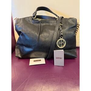 NWT Henri Bendel Black Empire Satchel HB Monogram Logo Structured Bag RARE
